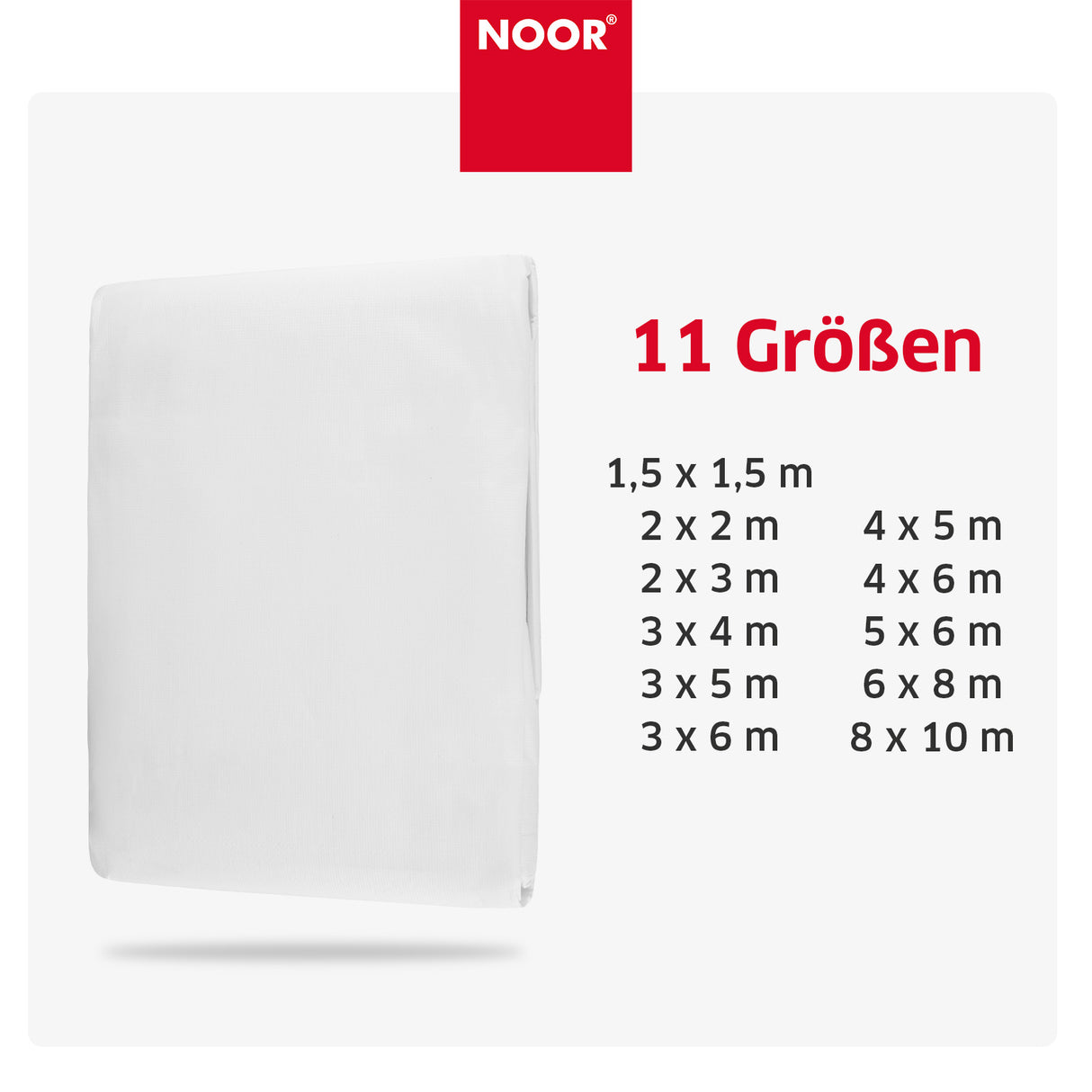 Präsentation der 11 verfügbaren Formate der Abdeckplane HOBBY – die ideale Mittelklasse für Heimwerker und Gärtner