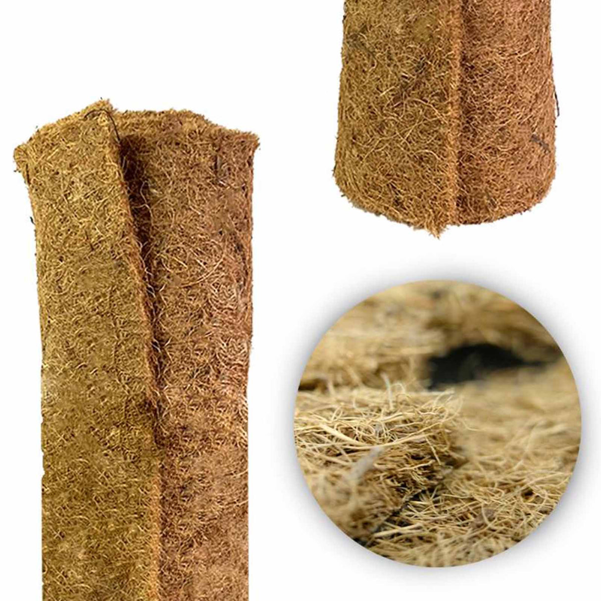 Rolle einer braunen Kokosmatte von NOOR zur Isolierung und zum Schutz von Pflanzen im Winter.