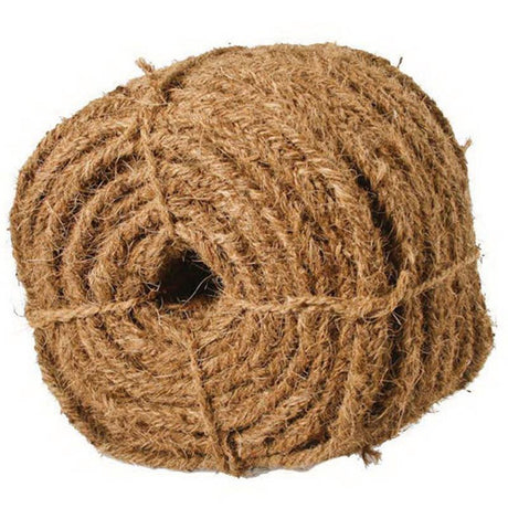 Großaufnahme einer Rolle Kokosseil PREMIUM von NOOR aus braunen Naturfasern für die nachhaltige Garten- und Baumpflege.