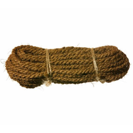 Rolle aus braunem, naturbelassenem Kokosstrick von NOOR zur rindenfreundlichen Befestigung von Bäumen und Gehölzen.