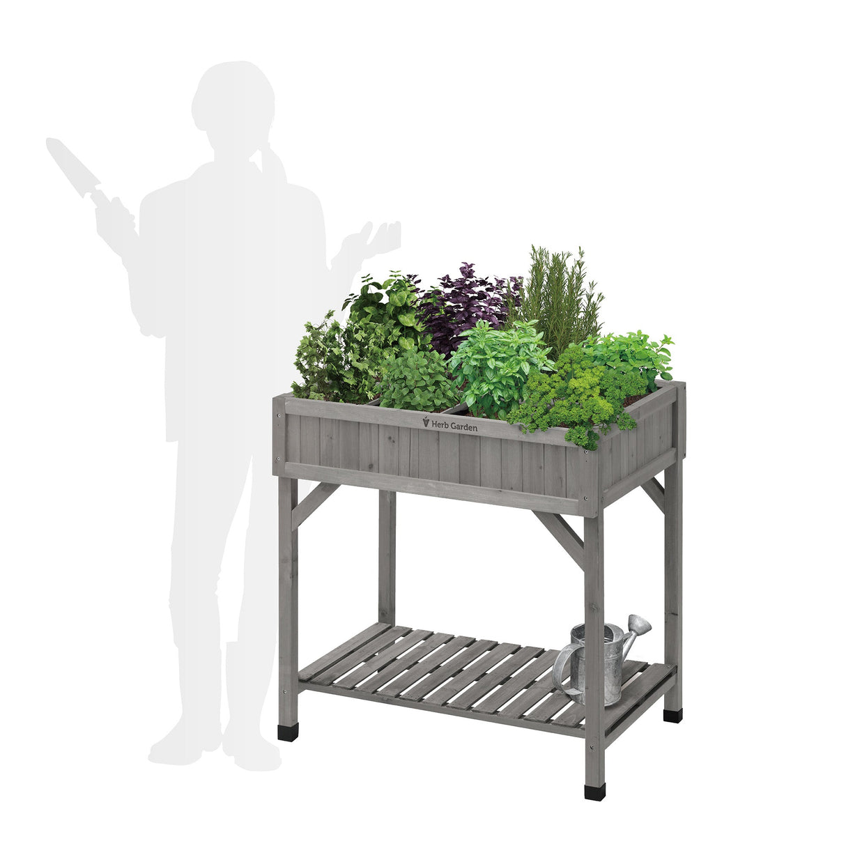 Vielfältiger Kräutergarten im VegTrug Hochbeet mit Rosmarin, Thymian und Minze in ordentlich getrennten Fächern