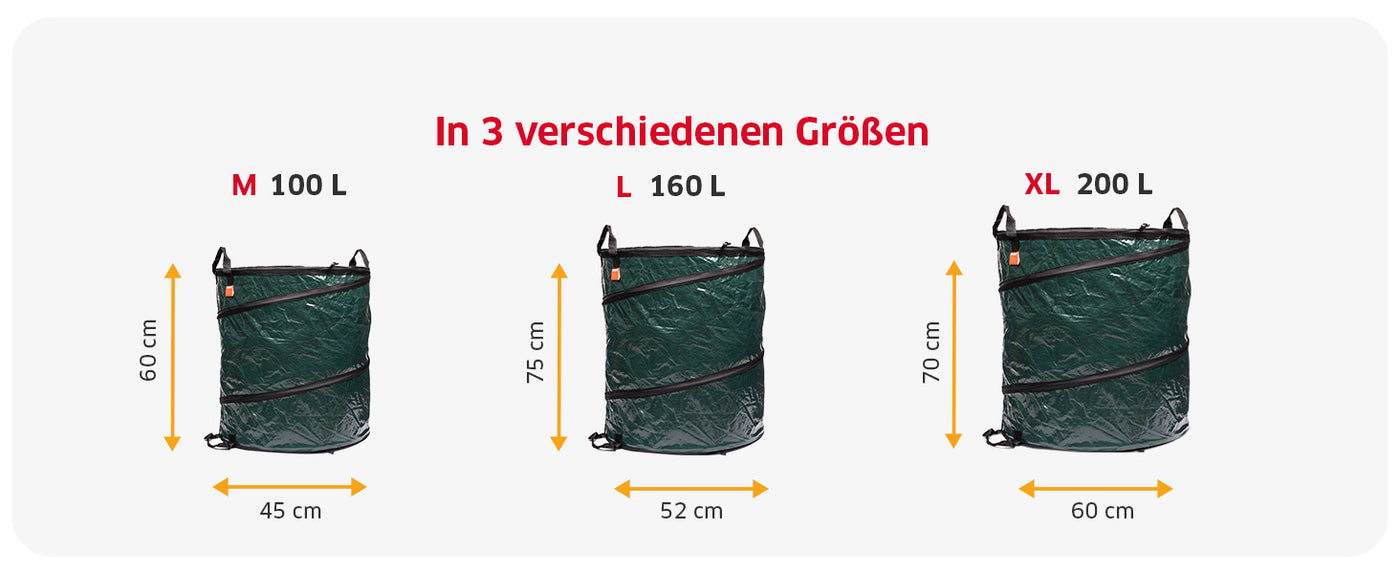 Selbststehender Pop-Up Gartensack mit integrierter Federstahlspirale für die einfache Gartenarbeit in 3 verschiedenen Größen