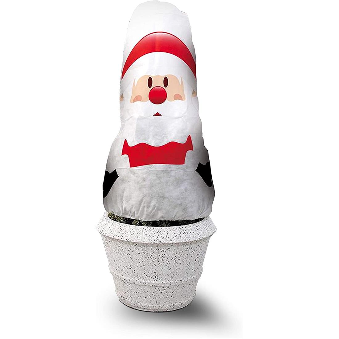 Winterschutzvlies mit Weihnachtsmann-Motiv als blickfangender Kälteschutz für Kübelpflanzen