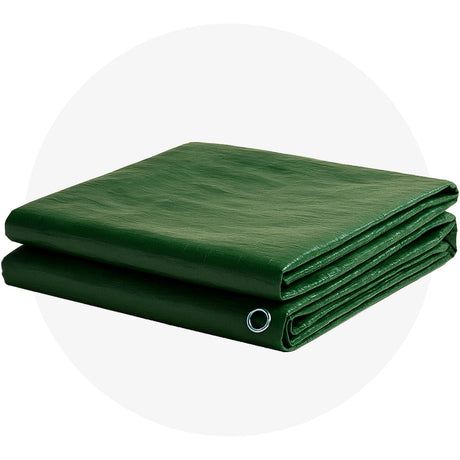 Grüne Abdeckplane gefaltet mit stabilen Ösen