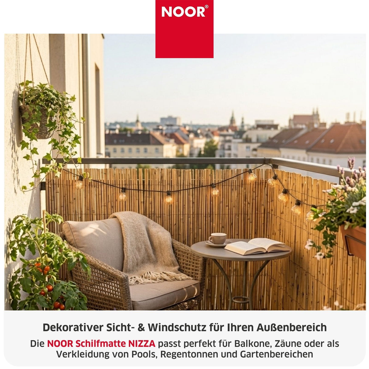 Schilfrohrmatte Sichtschutz NIZZA mit Draht