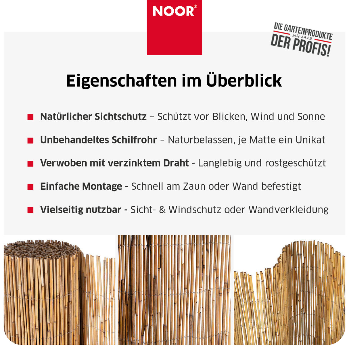 Schilfrohrmatte Sichtschutz NIZZA mit Draht