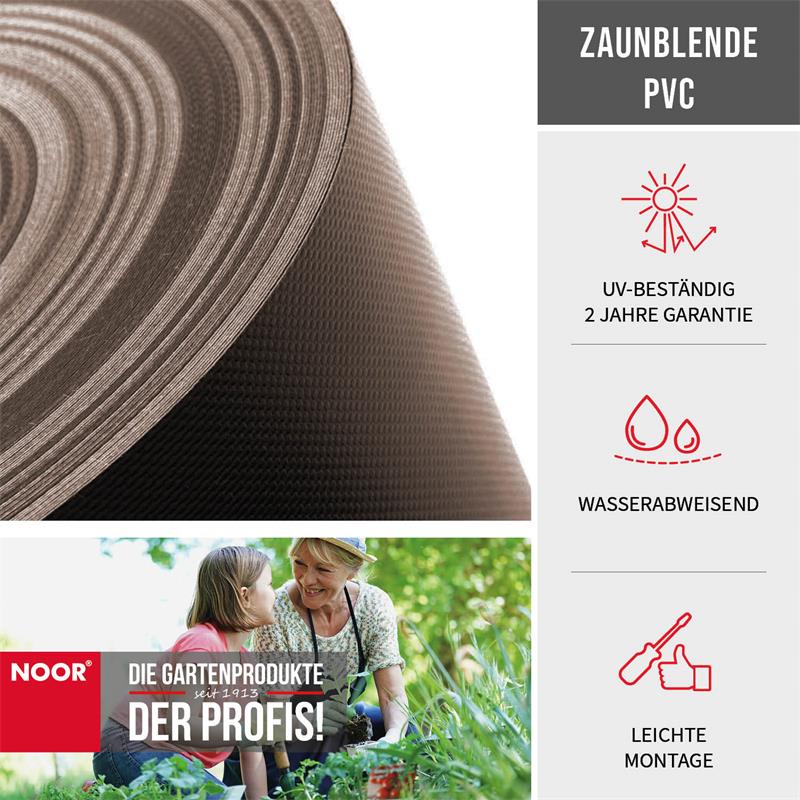 Nahaufnahme der robusten, glatten PVC-Oberfläche der Zaunblende – wetterfest, UV-stabil und pflegeleicht