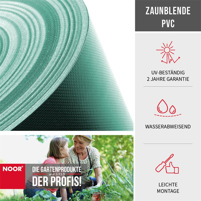 Nahaufnahme der robusten, glatten PVC-Oberfläche der Zaunblende – wetterfest, UV-stabil und pflegeleicht
