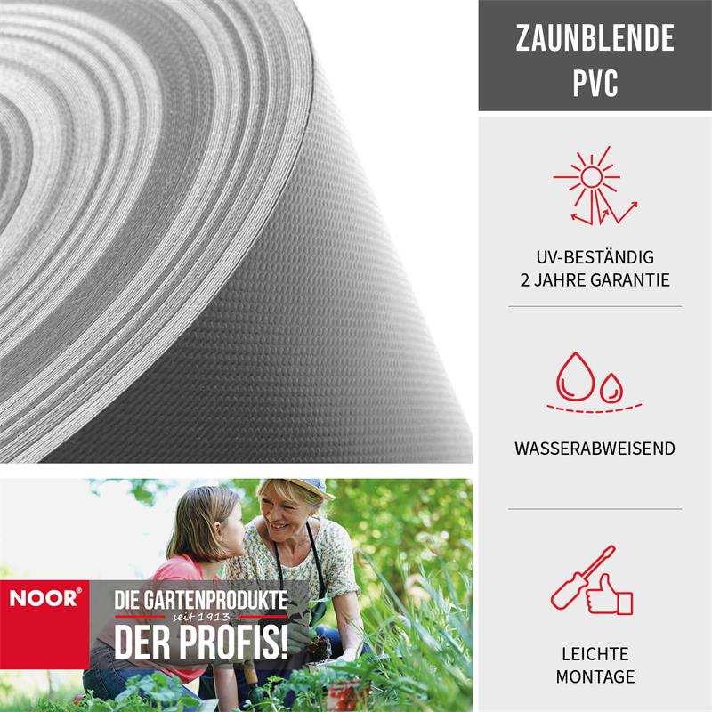 Nahaufnahme der robusten, glatten PVC-Oberfläche der Zaunblende – wetterfest, UV-stabil und pflegeleicht