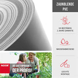 Nahaufnahme der robusten, glatten PVC-Oberfläche der Zaunblende – wetterfest, UV-stabil und pflegeleicht