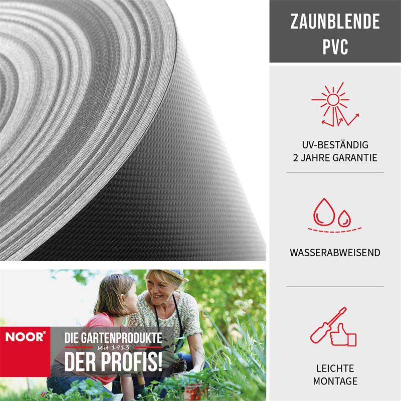 Nahaufnahme der robusten, glatten PVC-Oberfläche der Zaunblende – wetterfest, UV-stabil und pflegeleicht