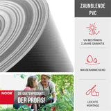 Nahaufnahme der robusten, glatten PVC-Oberfläche der Zaunblende – wetterfest, UV-stabil und pflegeleicht