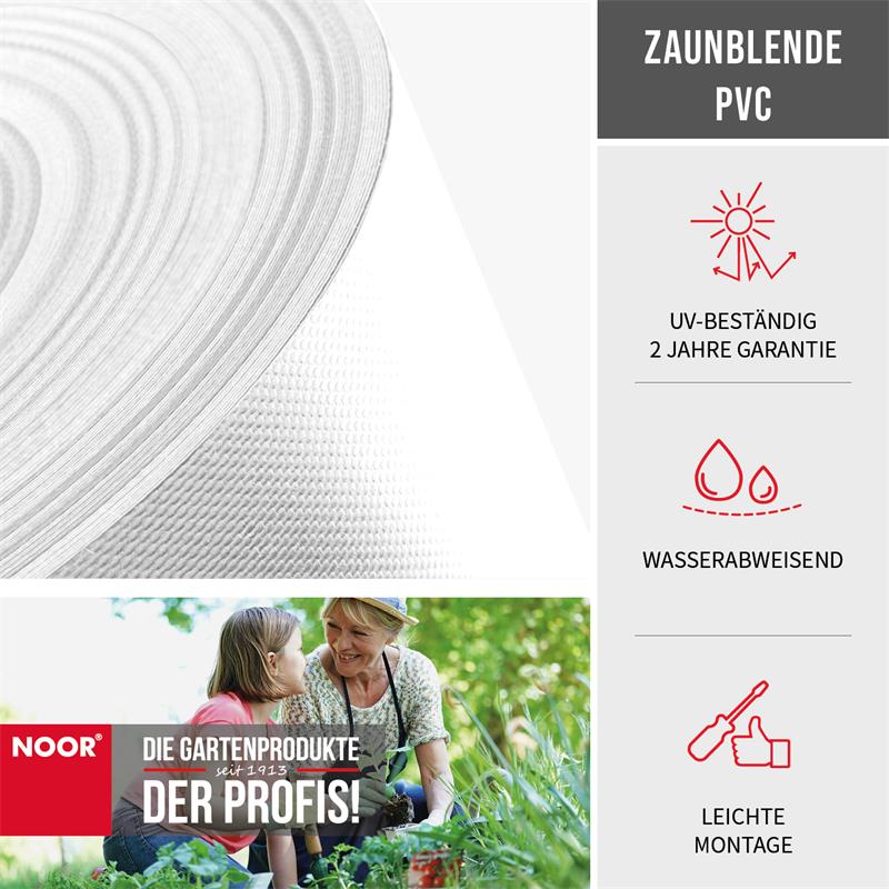 Nahaufnahme der robusten, glatten PVC-Oberfläche der Zaunblende – wetterfest, UV-stabil und pflegeleicht