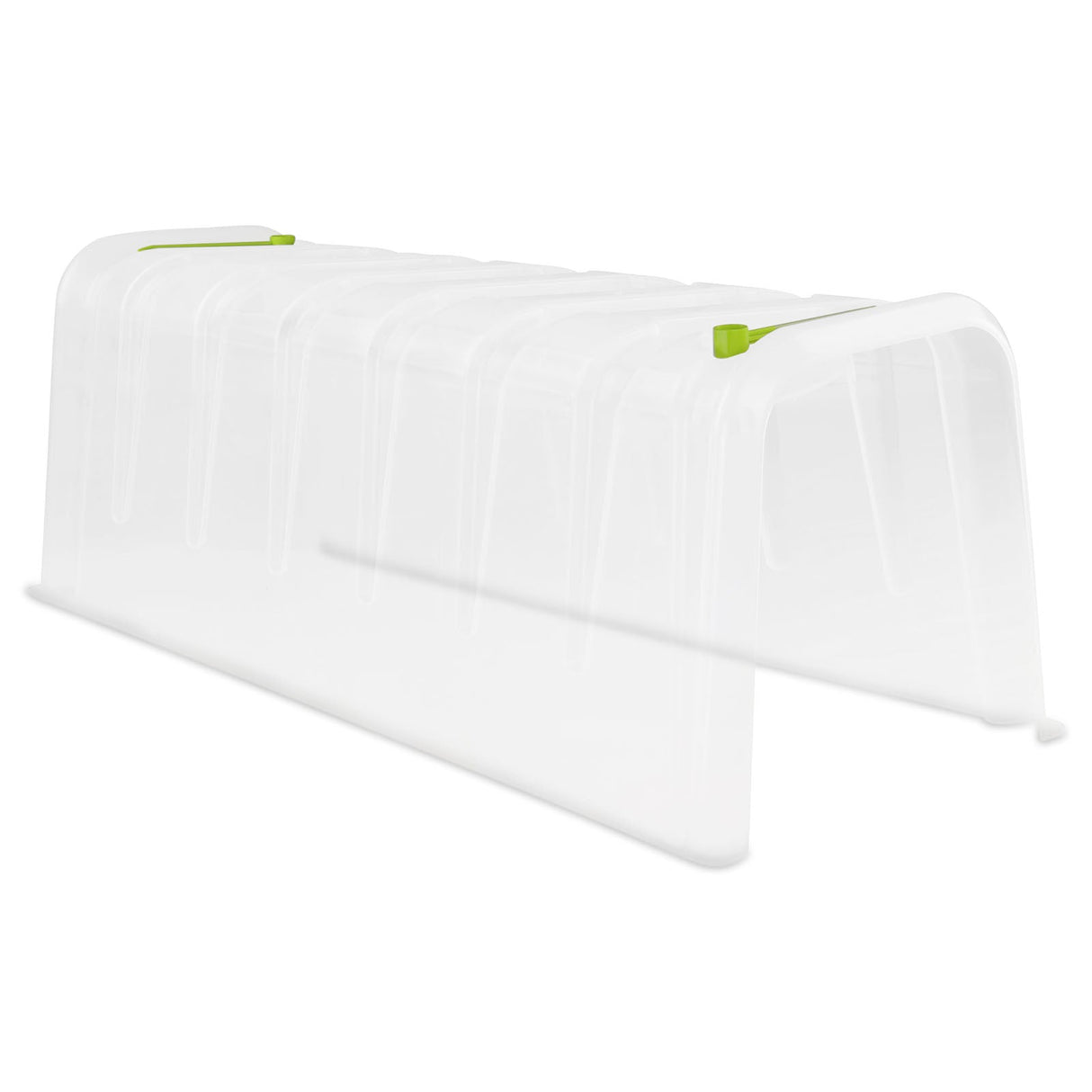 Transparenter Pflanztunnel MODULO von NOOR mit integrierten Bewässerungsmulden als modulares Mini-Gewächshaus für Beete.