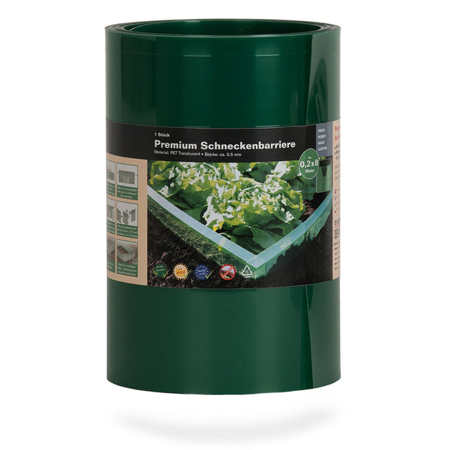 Grüne Rolle der Premium Schneckenbarriere von NOOR aus Kunststoff zur ökologischen Schädlingsabwehr im Garten.