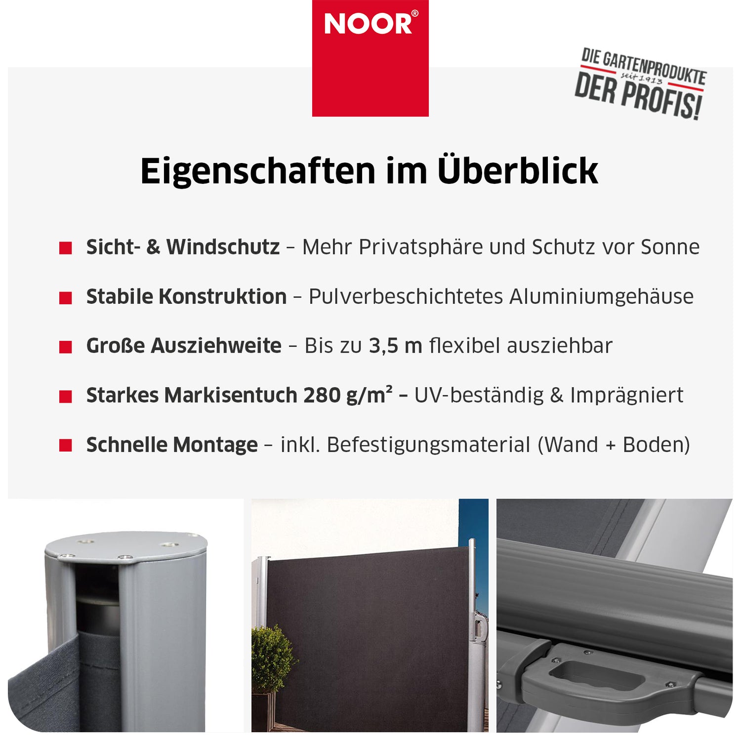 noor markisen Seitenmarkise EXKLUSIV - Verschiedene Größen - Anthrazit