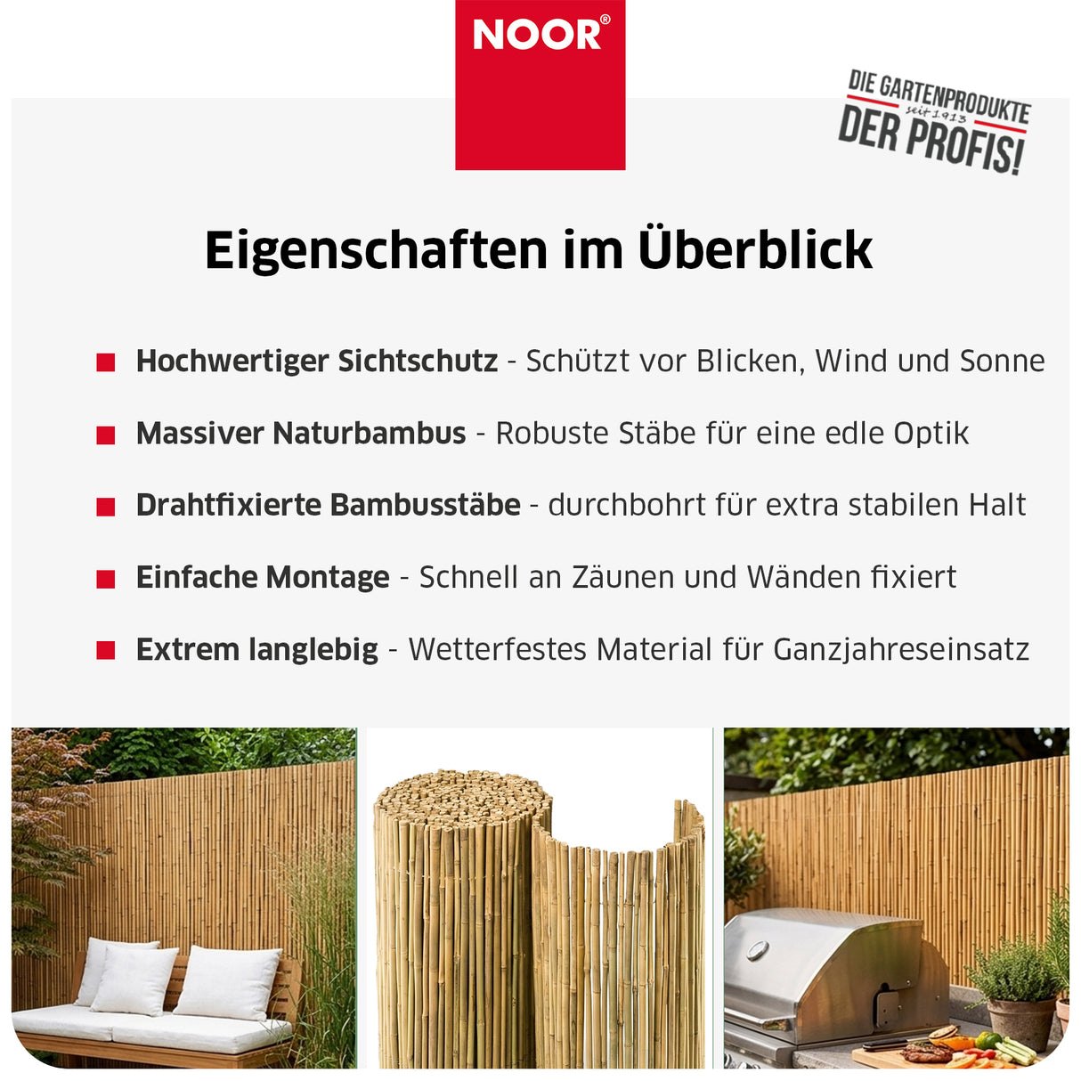 Bambusmatte BAHIA - Natürlicher Blickschutz -  Verschiedene Größen