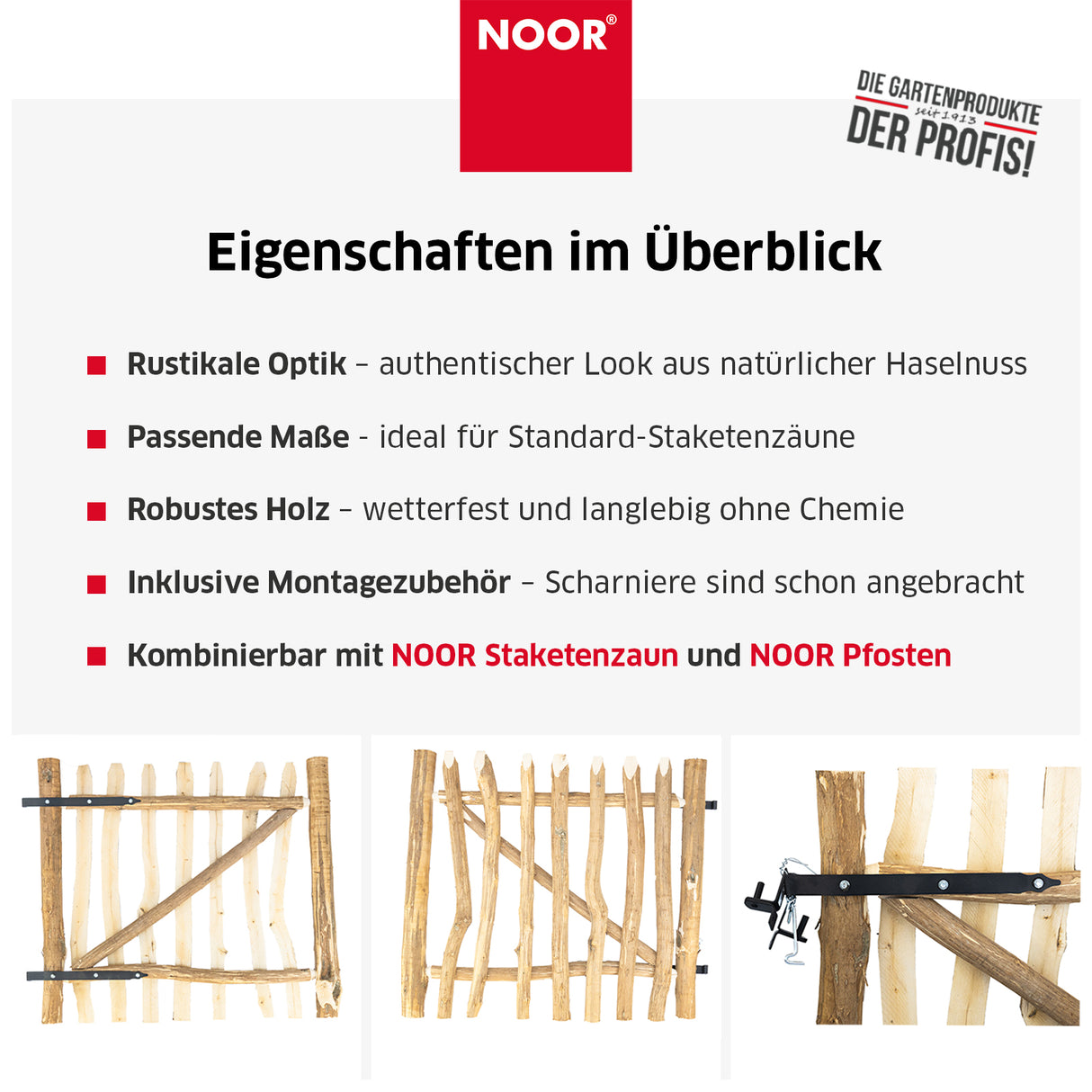 Staketenzaun Tor aus Berg-Haselnuss - 0,90x1 m