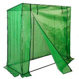 Grünes Tomaten-Gewächshaus Premium von NOOR mit verstärkter Gitterfolie und breitem Eingangsbereich für den Garten.