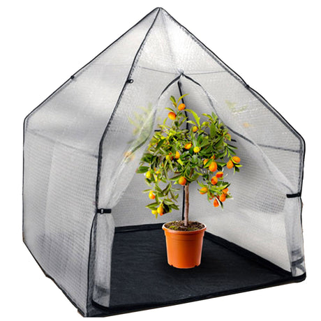 Überwinterungszelt IGLU von NOOR mit transparenter 3-lagiger Luftpolsterisolierung und stabilem anthrazitfarbenem Stahlrahmen für den Pflanzenschutz im Außenbereich.