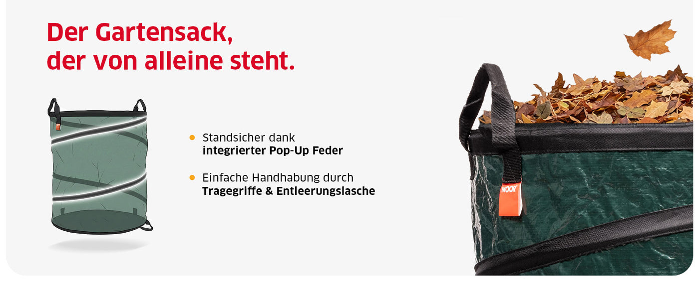 Selbststehender Pop-Up Gartensack mit integrierter Federstahlspirale für die einfache Gartenarbeit