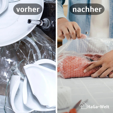 Luftpolsterfolie 1,2 m Breite 2-lagig Vergleich Vorher Nachher HaGa bei NOOR