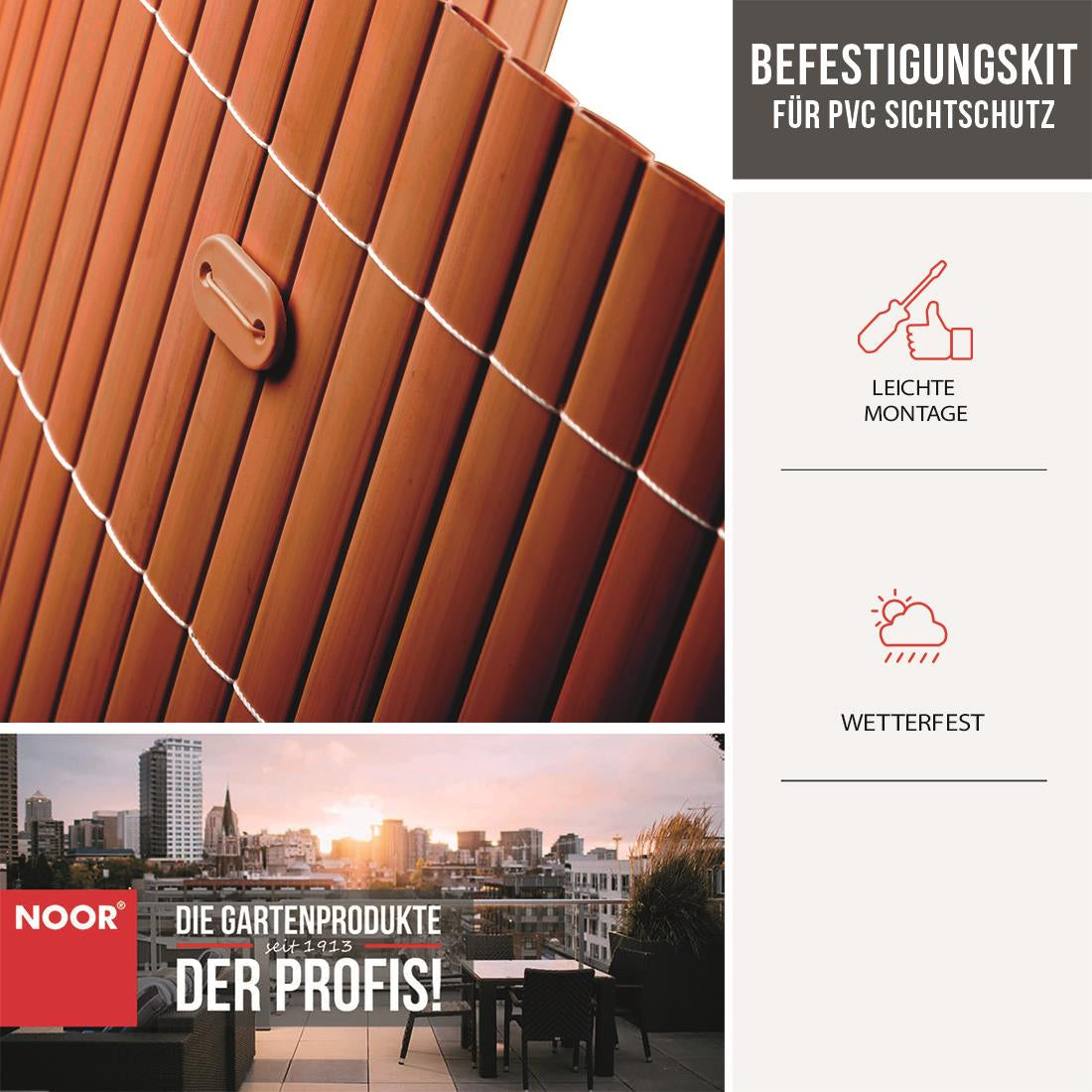 Befestigungskit für PVC Sichtschutzmatten Eigenschaften Braun NOOR