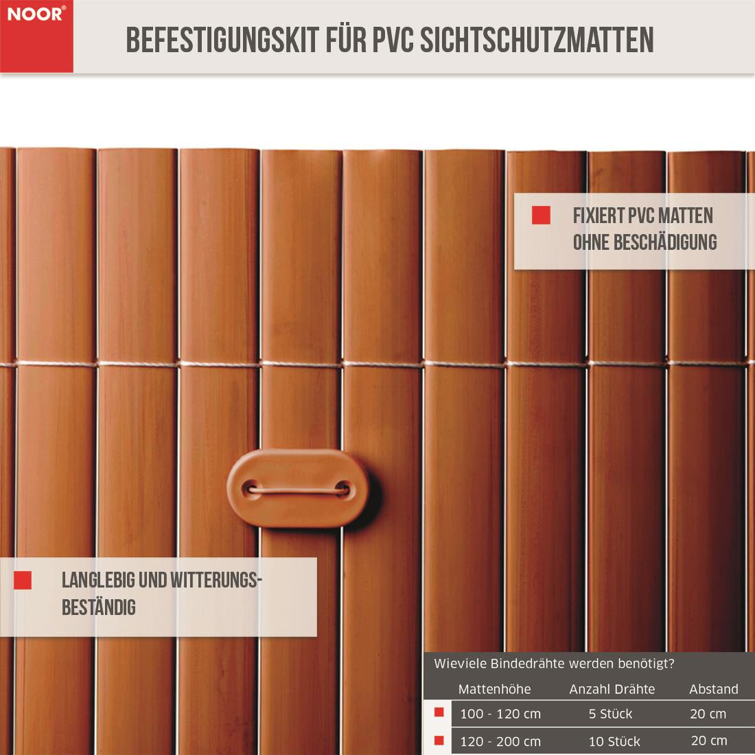 Befestigungskit für PVC Sichtschutzmatten Infos Braun NOOR