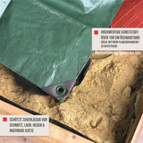 Quadratische Sandkasten Abdeckplane 150x150 cm in Dunkelgrün zum Schutz vor Witterung und Tieren